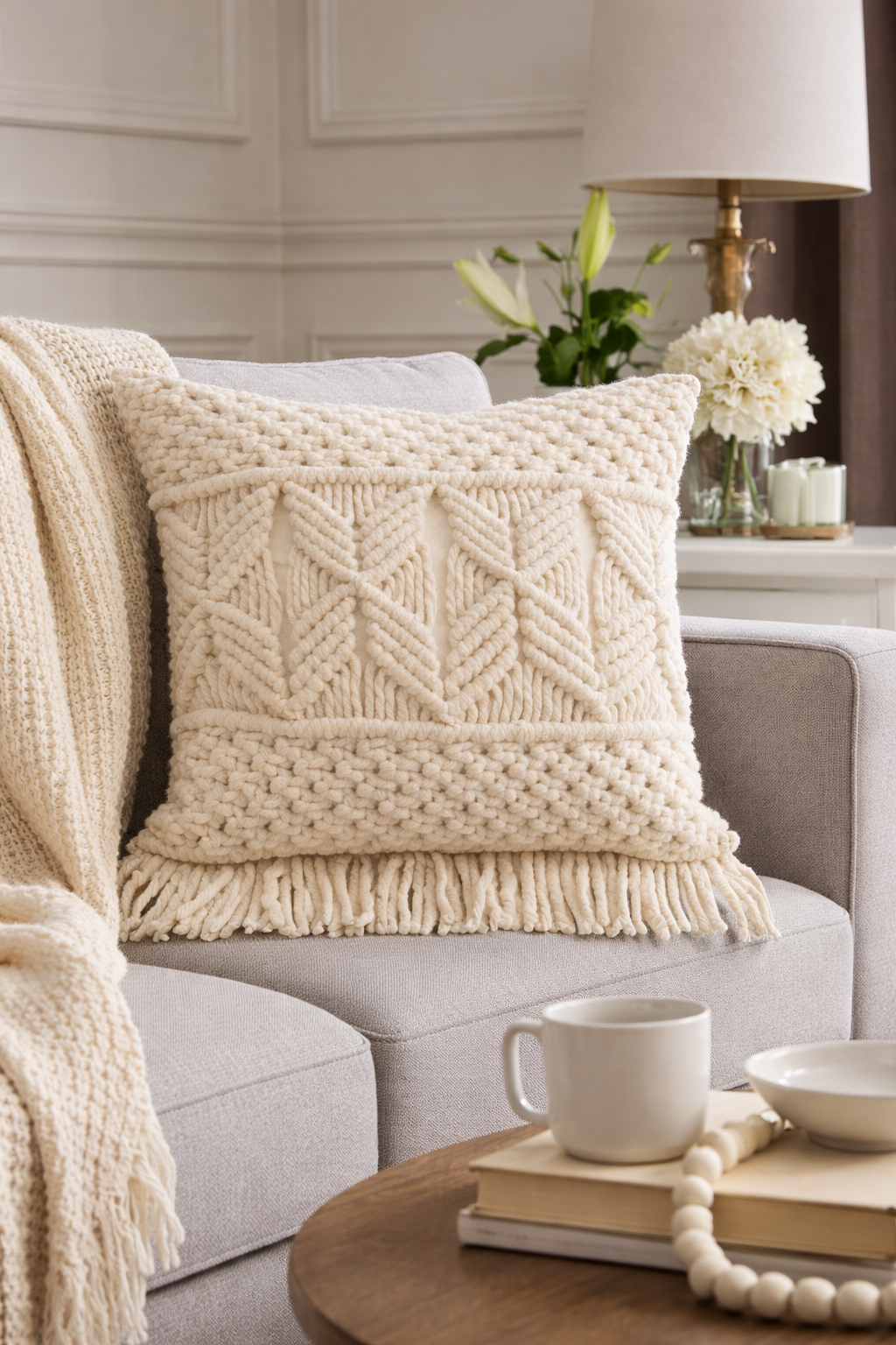 Cojín Macramé Boho Ivory