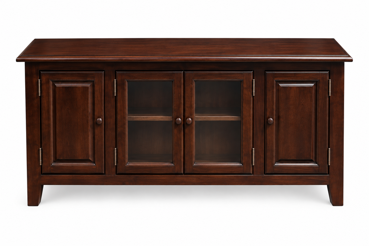 Rack TV de Madera Oscura con Puertas de Vidrio