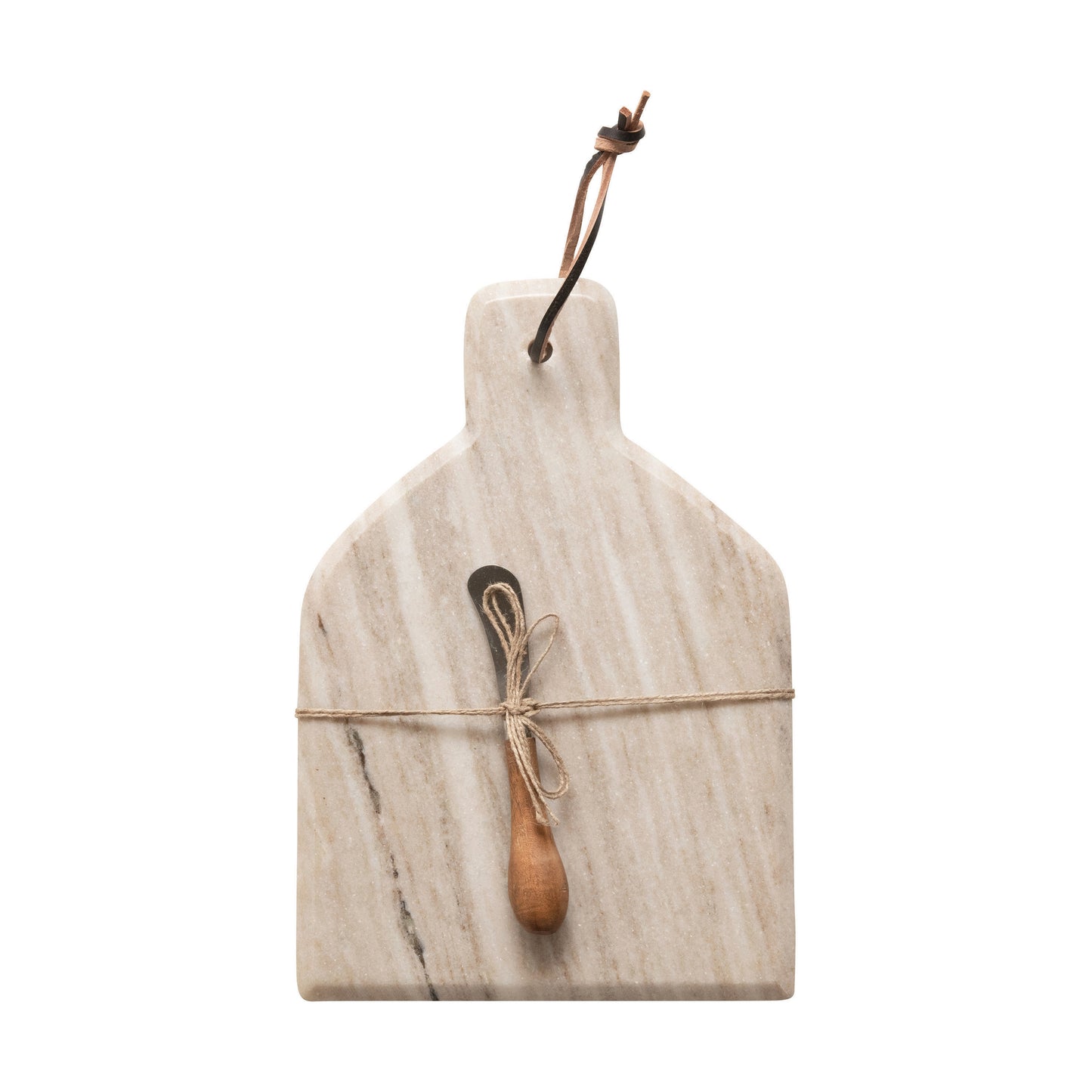 Tabla de Mármol con Cuchillo y Asa de Cuero – Set de 2