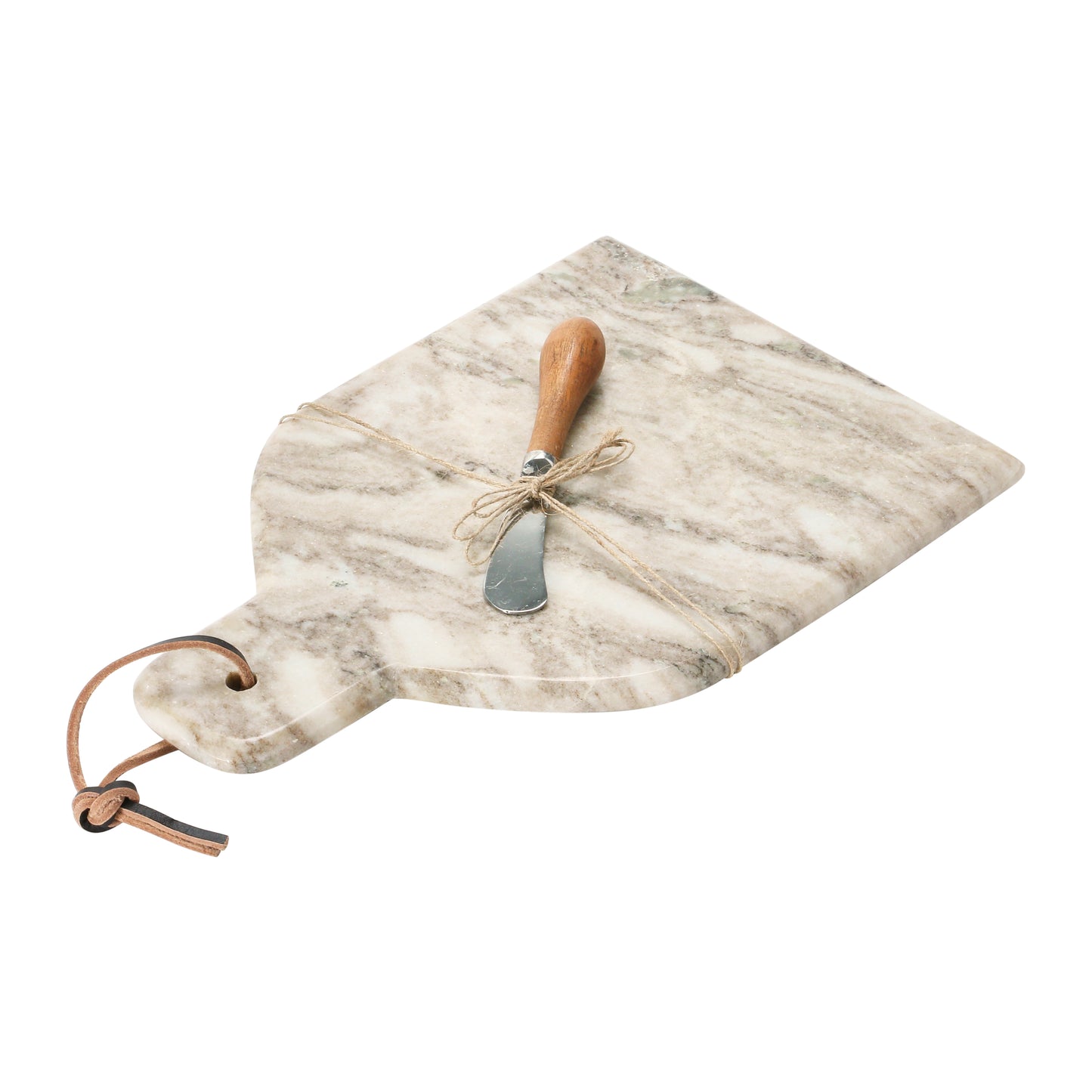 Tabla de Mármol con Cuchillo y Asa de Cuero – Set de 2