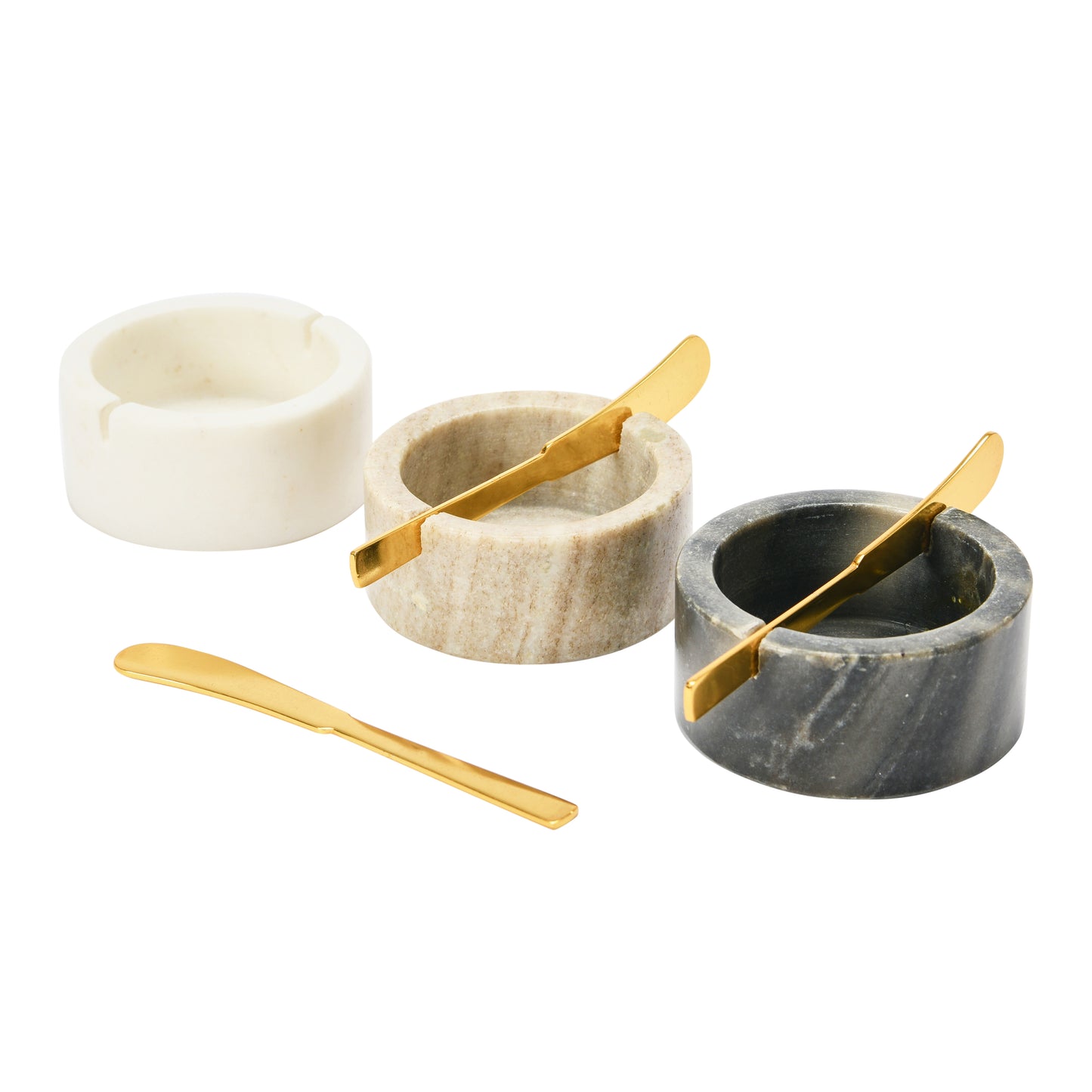 Set de 3 pocillos de mármol con cuchillo de metal