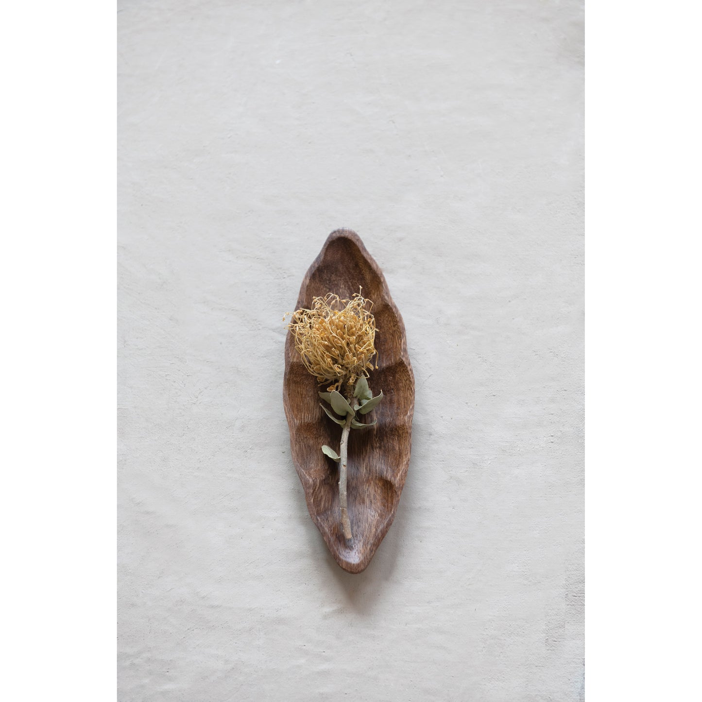 Plato hoja de madera de acacia tallada a mano