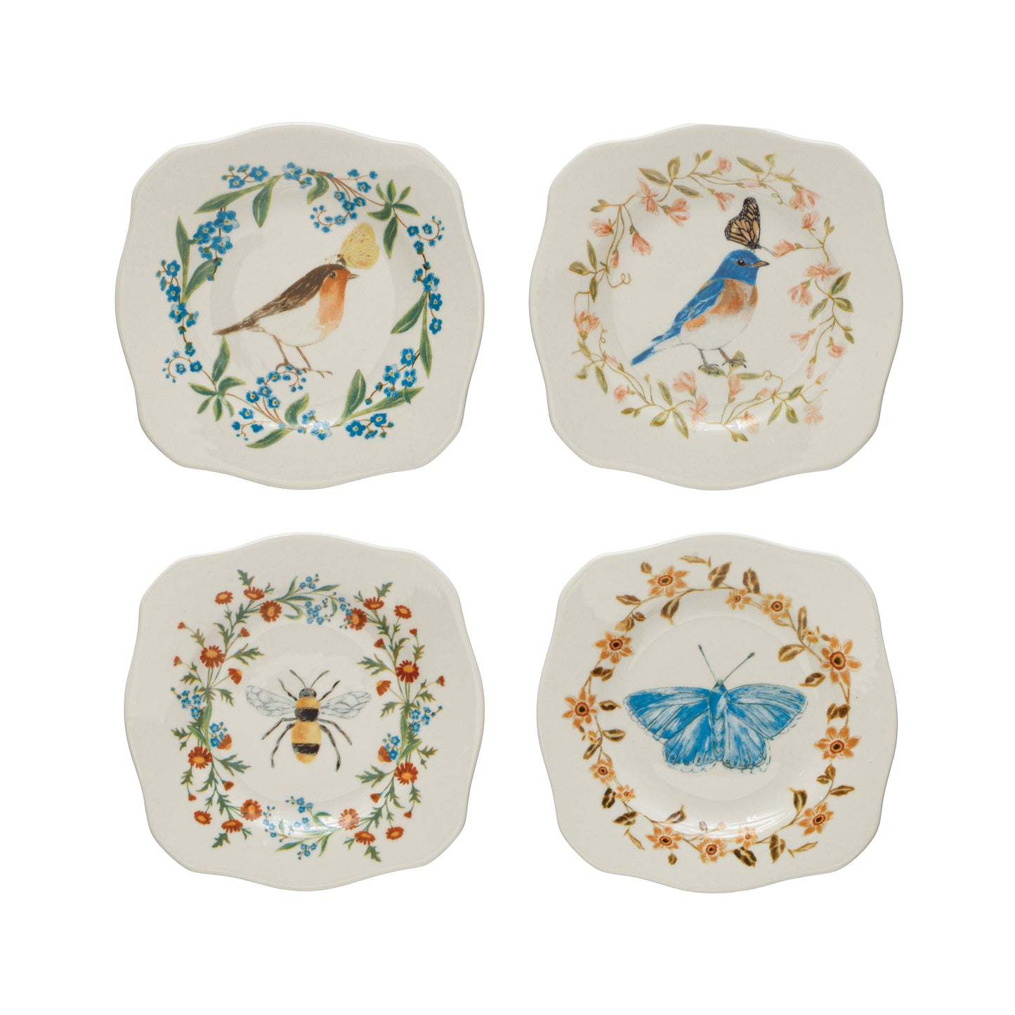 Set de 4 platos pajaritos & insectos