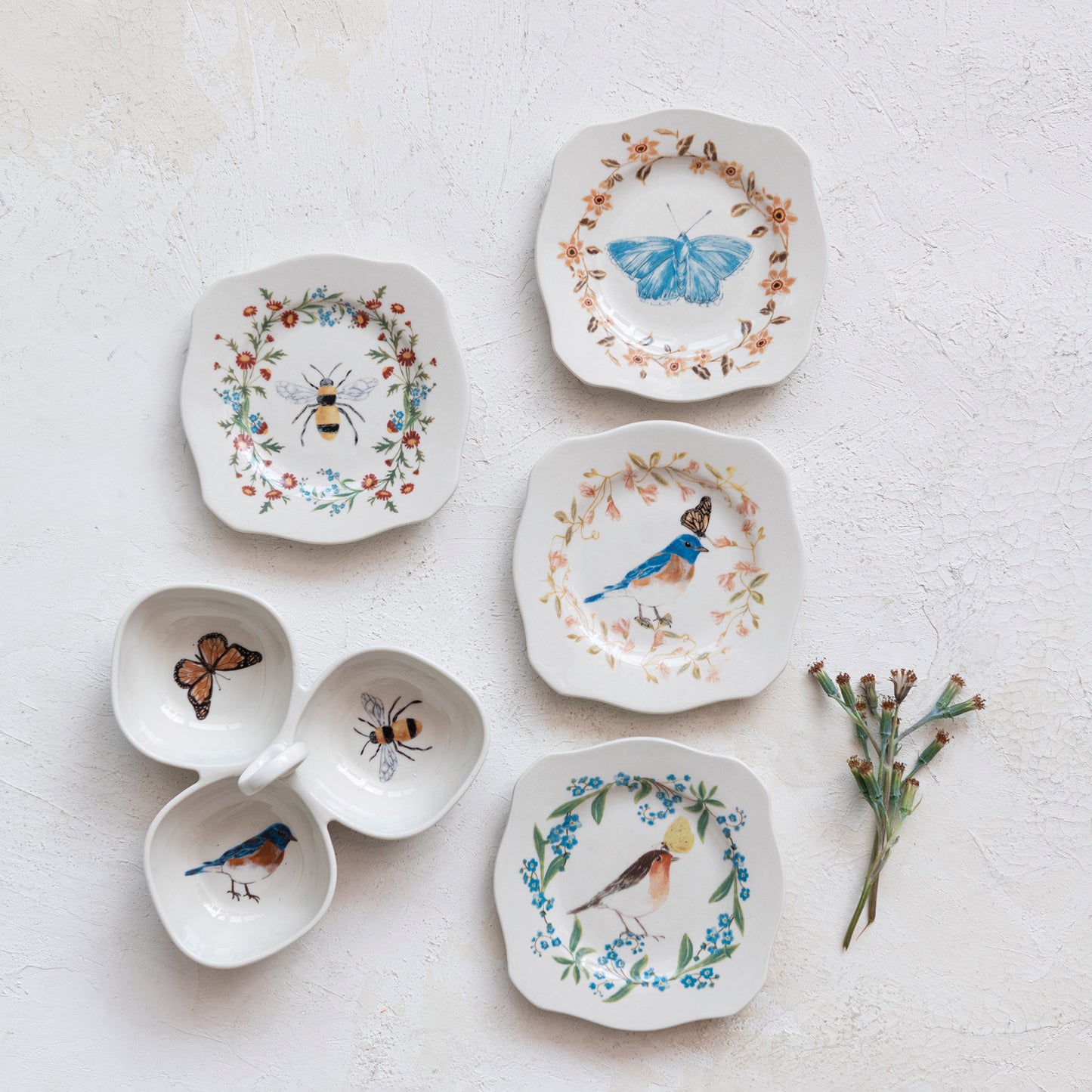 Set de 4 platos pajaritos & insectos