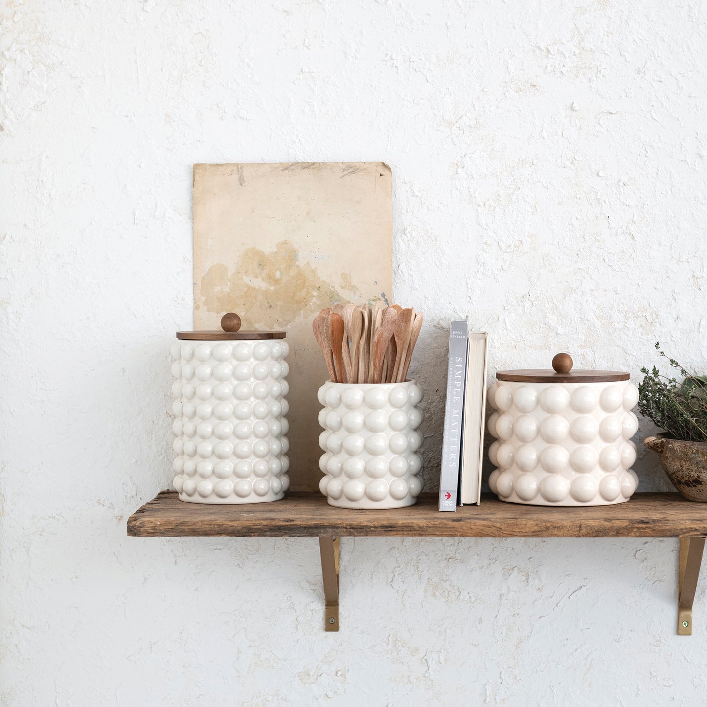 Contenedor de Gres con tapa de Madera de Acacia