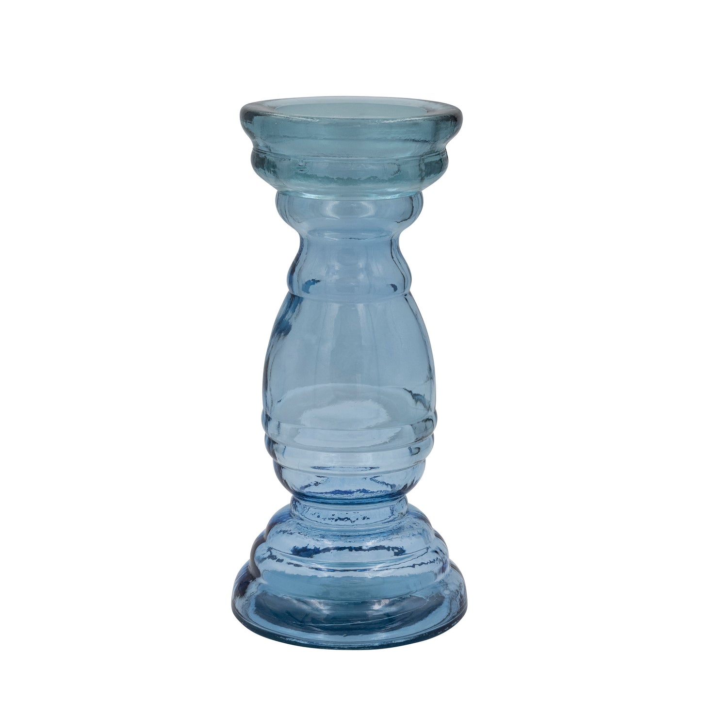 Portavelas de Vidrio Reciclado para Velas Pilar, Azul (Alto)