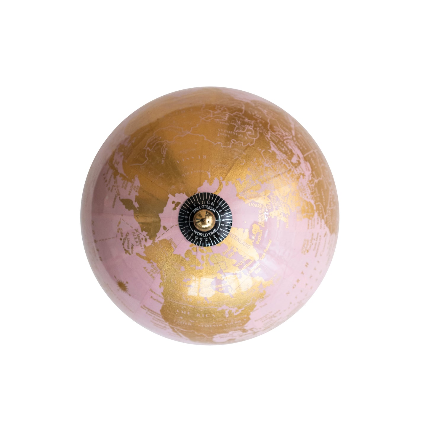 Globo Terráqueo de Metal y PVC sobre Base de Madera de Mango, Colores Rosa y Dorado