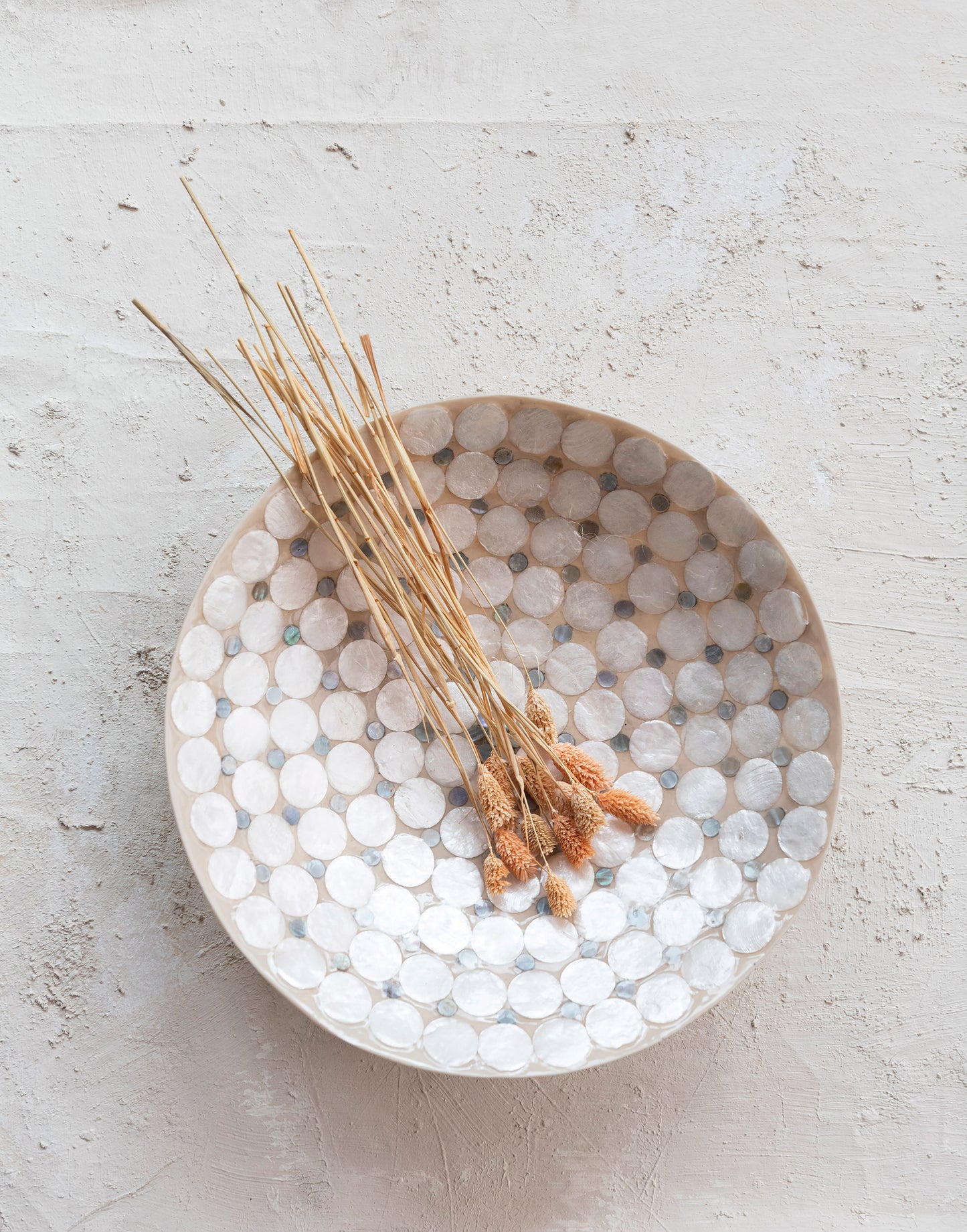 Bowl Decorativo de Resina y Capiz, Blanco y Natural
