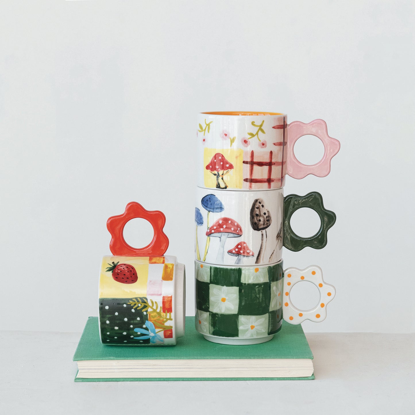 Set 4 Tazas con asa en forma de flor