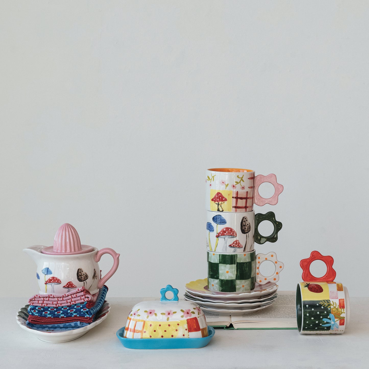 Set 4 Tazas con asa en forma de flor