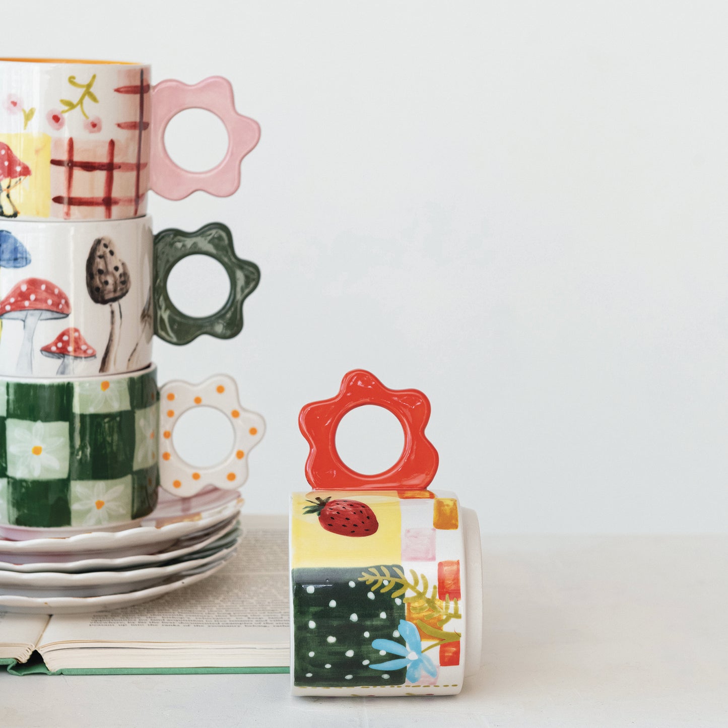 Set 4 Tazas con asa en forma de flor