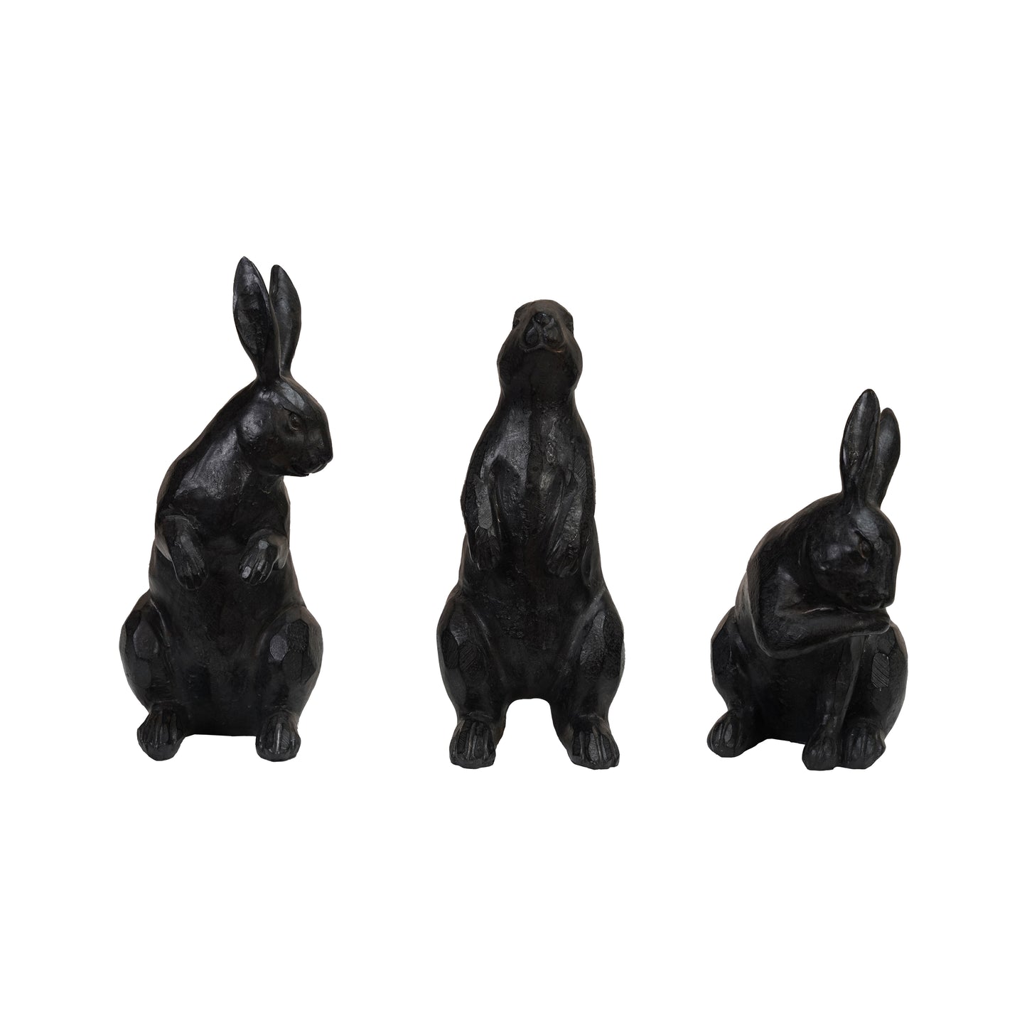 Set de 3 Conejos de Resina, Acabado Hierro Fundido (3 Estilos)
