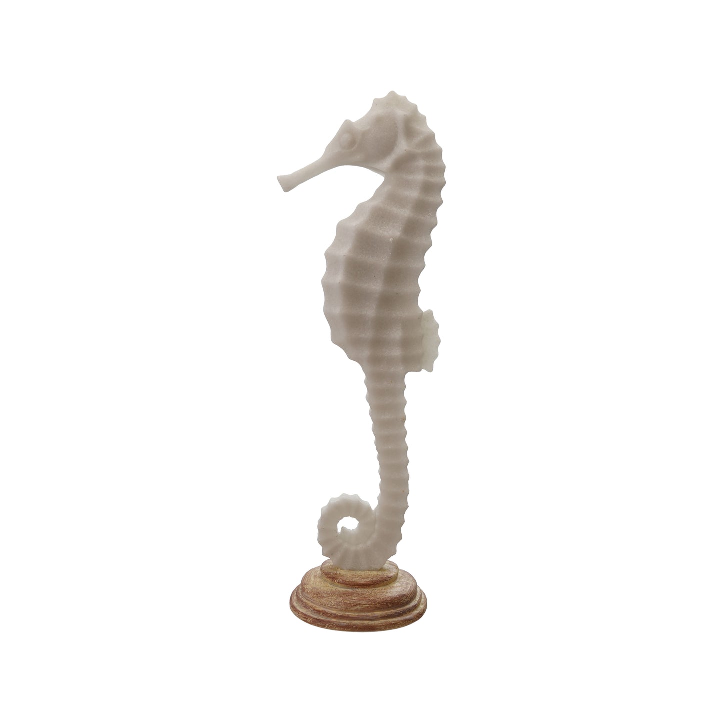 Caballito de Mar de Resina con Base de Madera Envejecida, Color Blanco Arena
