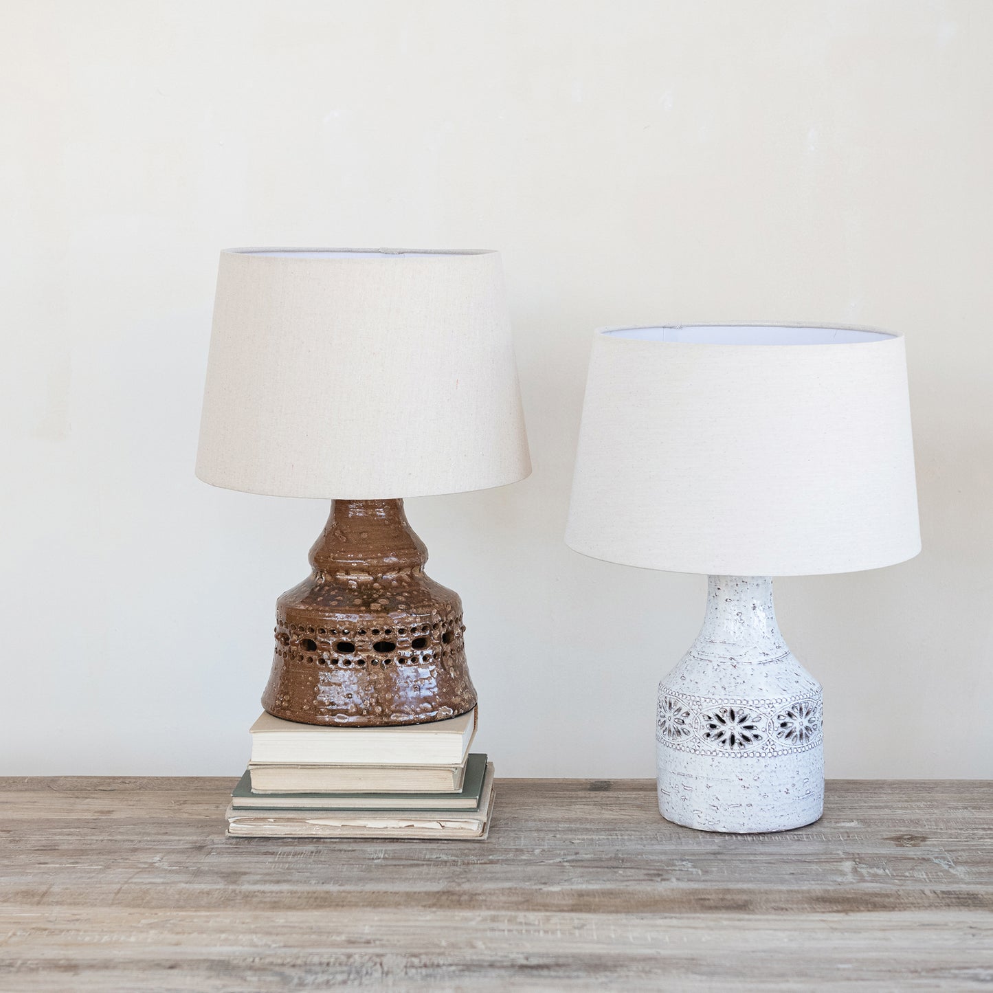 Lámpara de Mesa Vintage de Cerámica con Pantalla de Lino