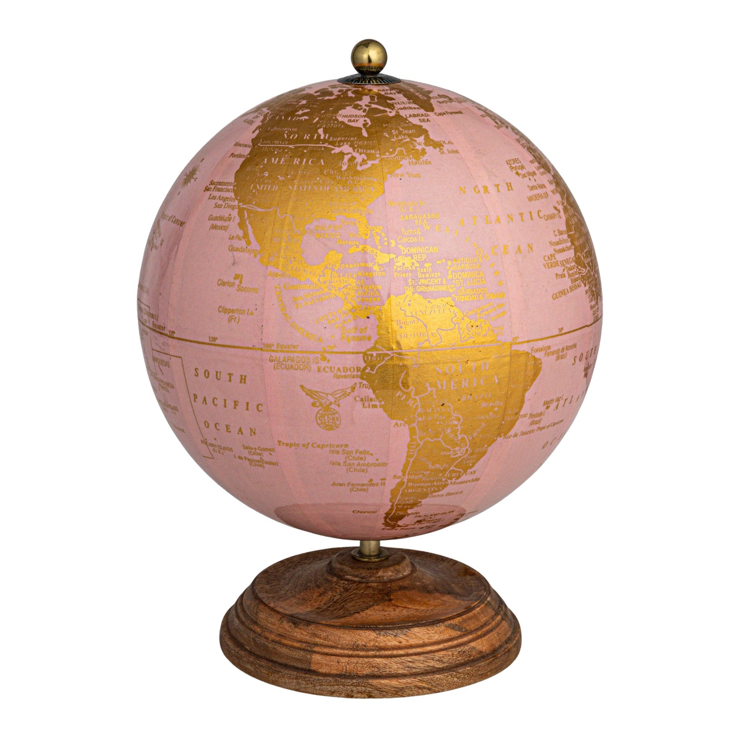 Globo Terráqueo. Colores Rosa y Dorado