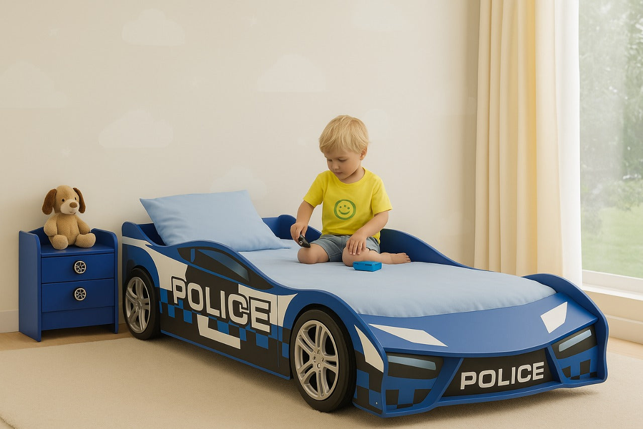 Cama de una plaza Auto Policia Azul