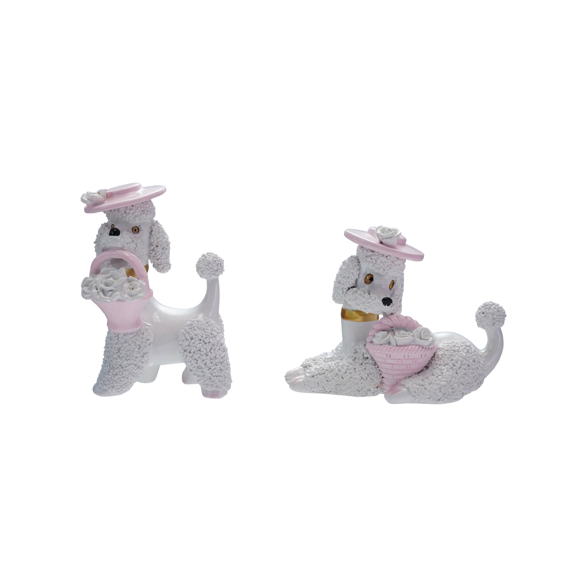 Poodle con Sombrero y Canasta - Set de 2