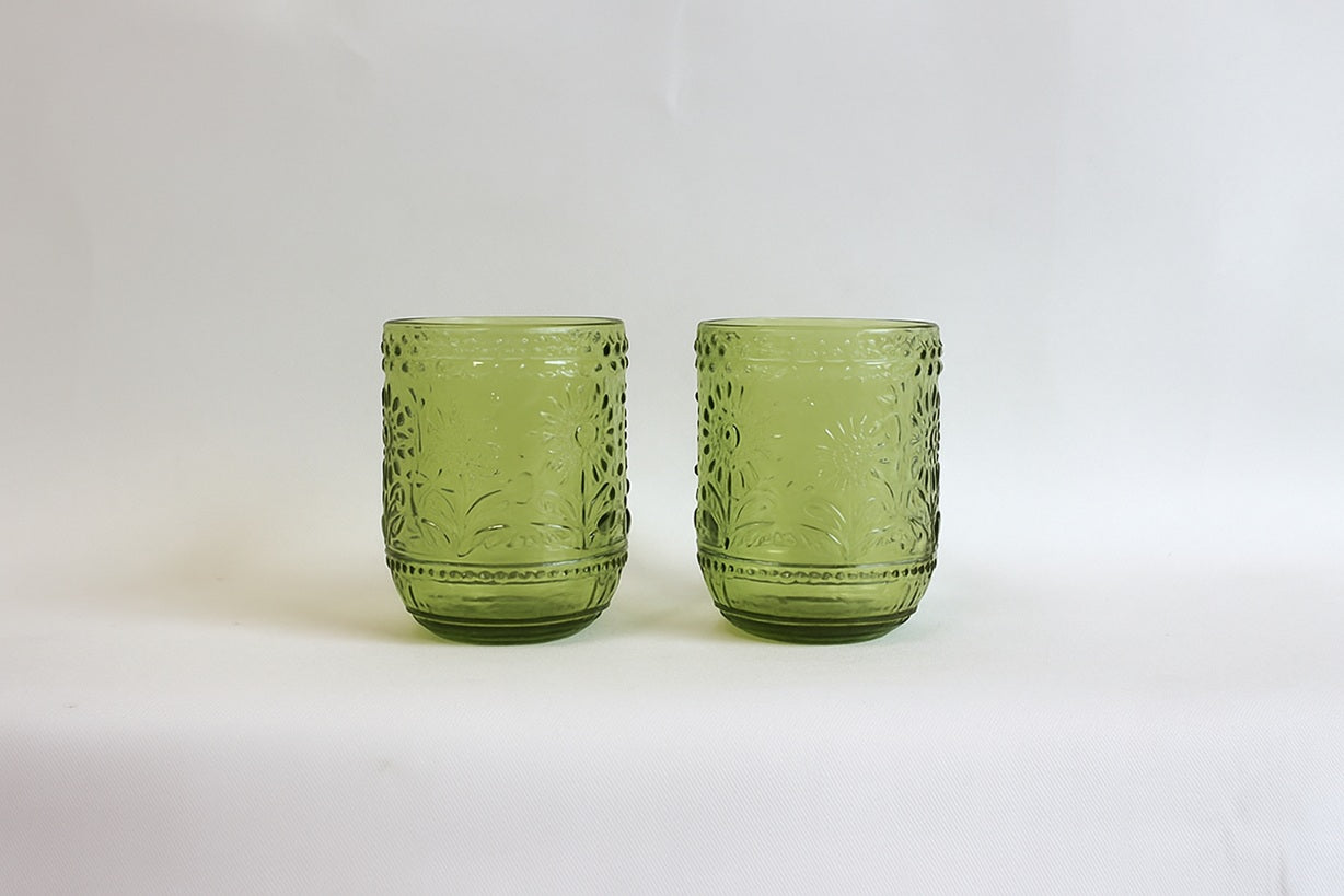 Set 2 Vasos color verde con relieve