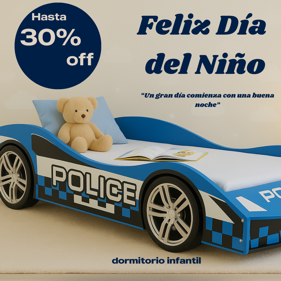 Cama de una plaza Auto Policia Azul