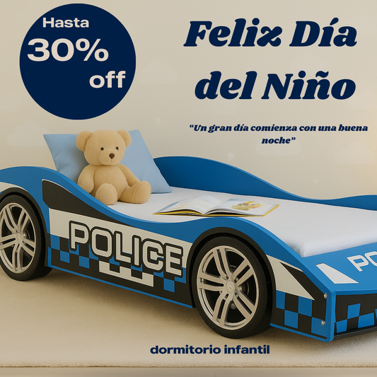 Cama de una plaza Auto Policia Azul