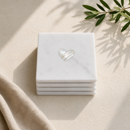 Set de 4 Posavasos de Mármol con Incrustación de Nácar
