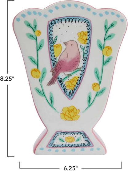 Jarrón de cerámica multicolor con diseño de ave