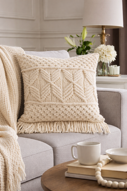 Cojín Macramé Boho Ivory