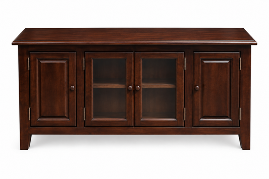 Rack TV de Madera Oscura con Puertas de Vidrio