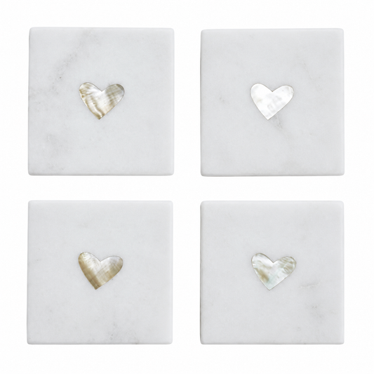 Set de 4 Posavasos de Mármol con Incrustación de Nácar