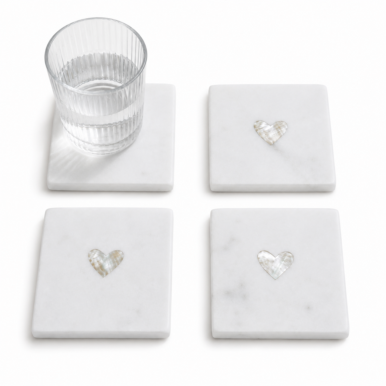 Set de 4 Posavasos de Mármol con Incrustación de Nácar