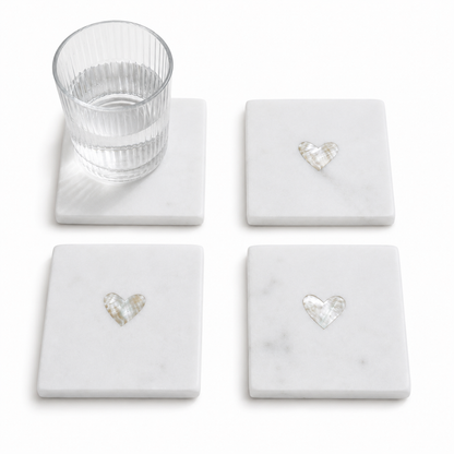Set de 4 Posavasos de Mármol con Incrustación de Nácar