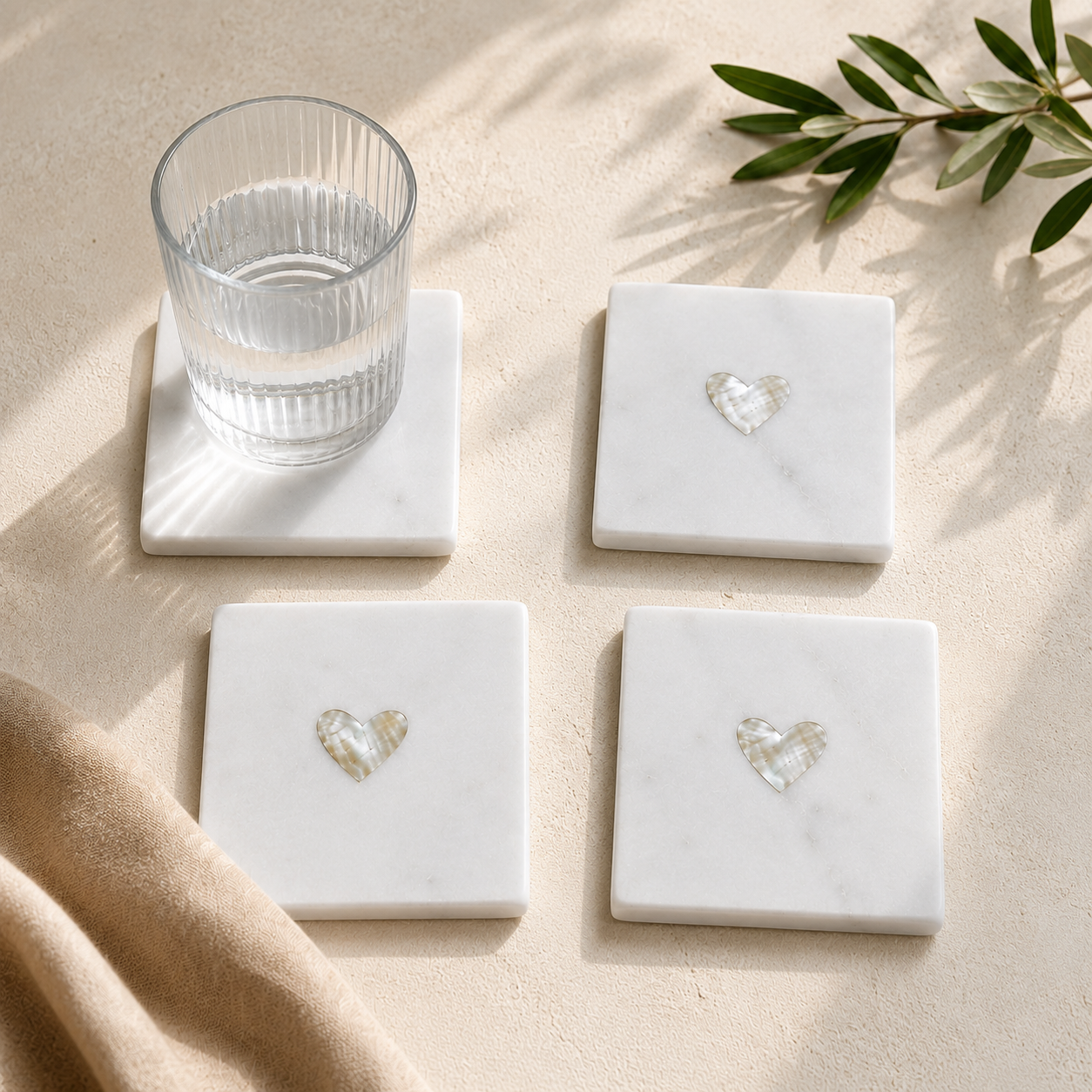 Set de 4 Posavasos de Mármol con Incrustación de Nácar