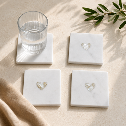 Set de 4 Posavasos de Mármol con Incrustación de Nácar