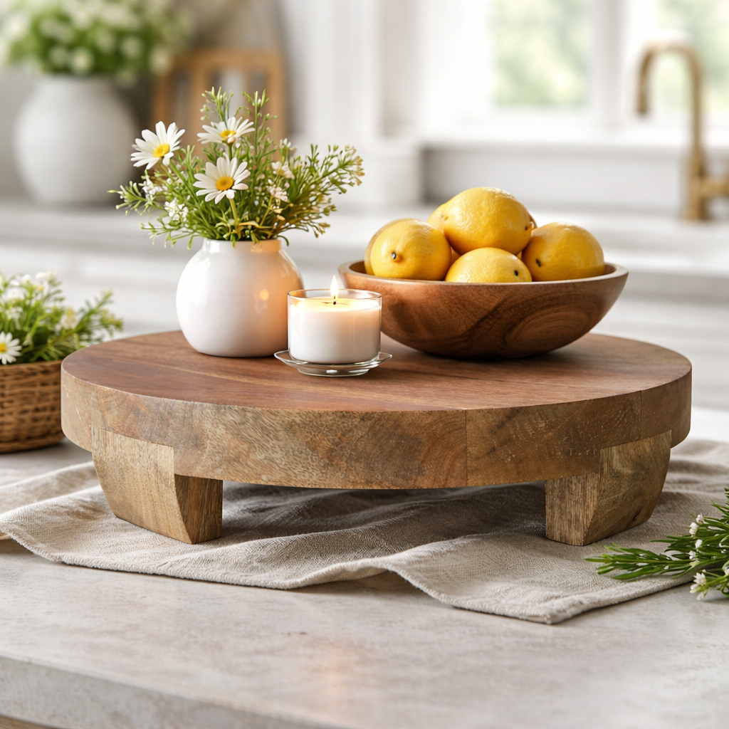 Pedestal de Madera de Mango Natural
