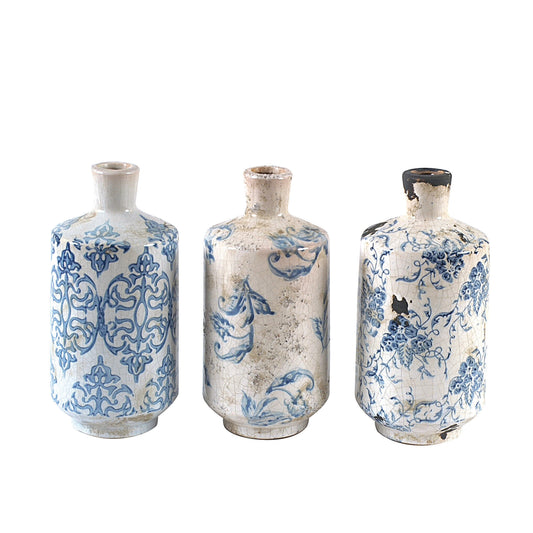 Set de 3 Jarrones de Terracota – Azul y Blanco
