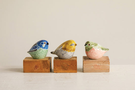 Set de 3 figuras de pajarito de cerámica