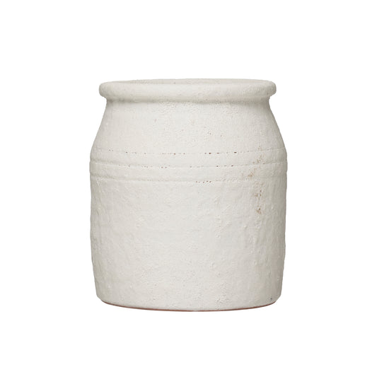 Jarrón Decorativo de Terracota. Color Blanco Envejecido