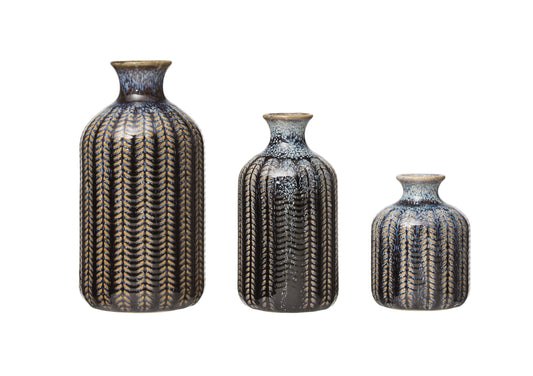 Set de 3 Jarrones de Gres – Tonos Azules