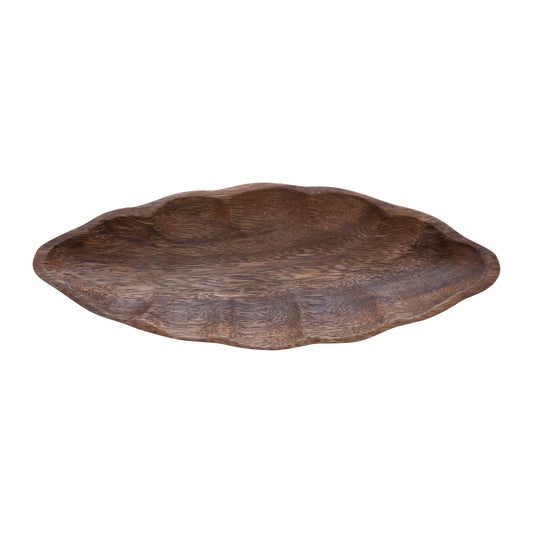 Plato hoja de madera de acacia tallada a mano