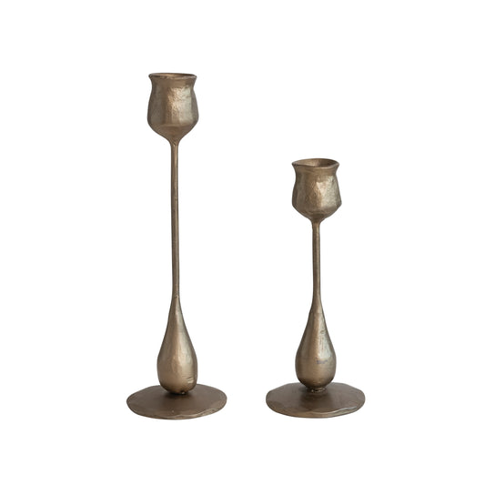 Set de 2 Candelabros de Hierro Forjado. Acabado Latón Antiguo