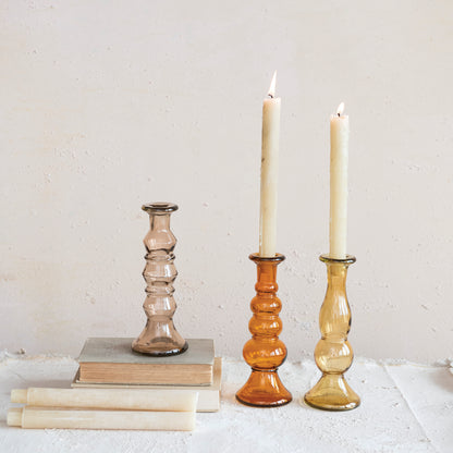 Soporte para Vela Taper de Vidrio Reciclado, Multicolor, 3 Estilos