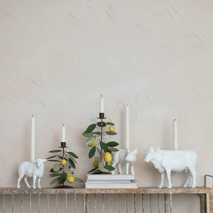 Candelabro Oveja Blanco Antiguo en Resina