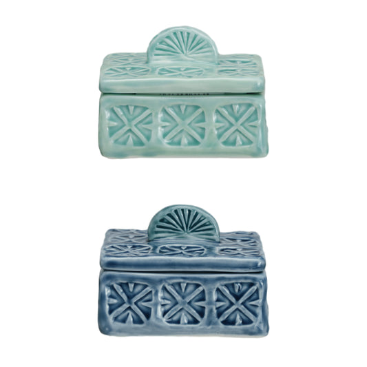 Salero de gres con tapa. Color Azul