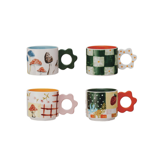 Set 4 Tazas con asa en forma de flor