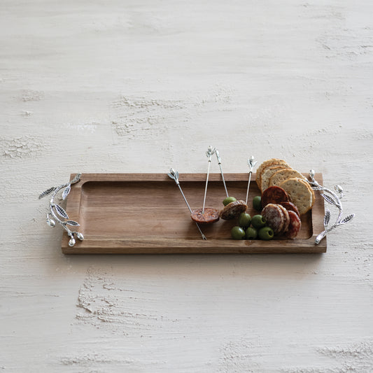 Bandeja de Madera con 4 Pinchos para Aperitivos