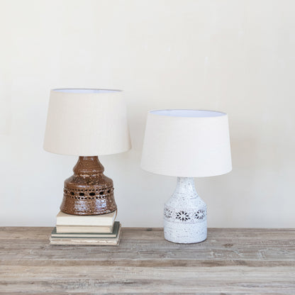 Lámpara de Mesa Vintage de Cerámica con Pantalla de Lino