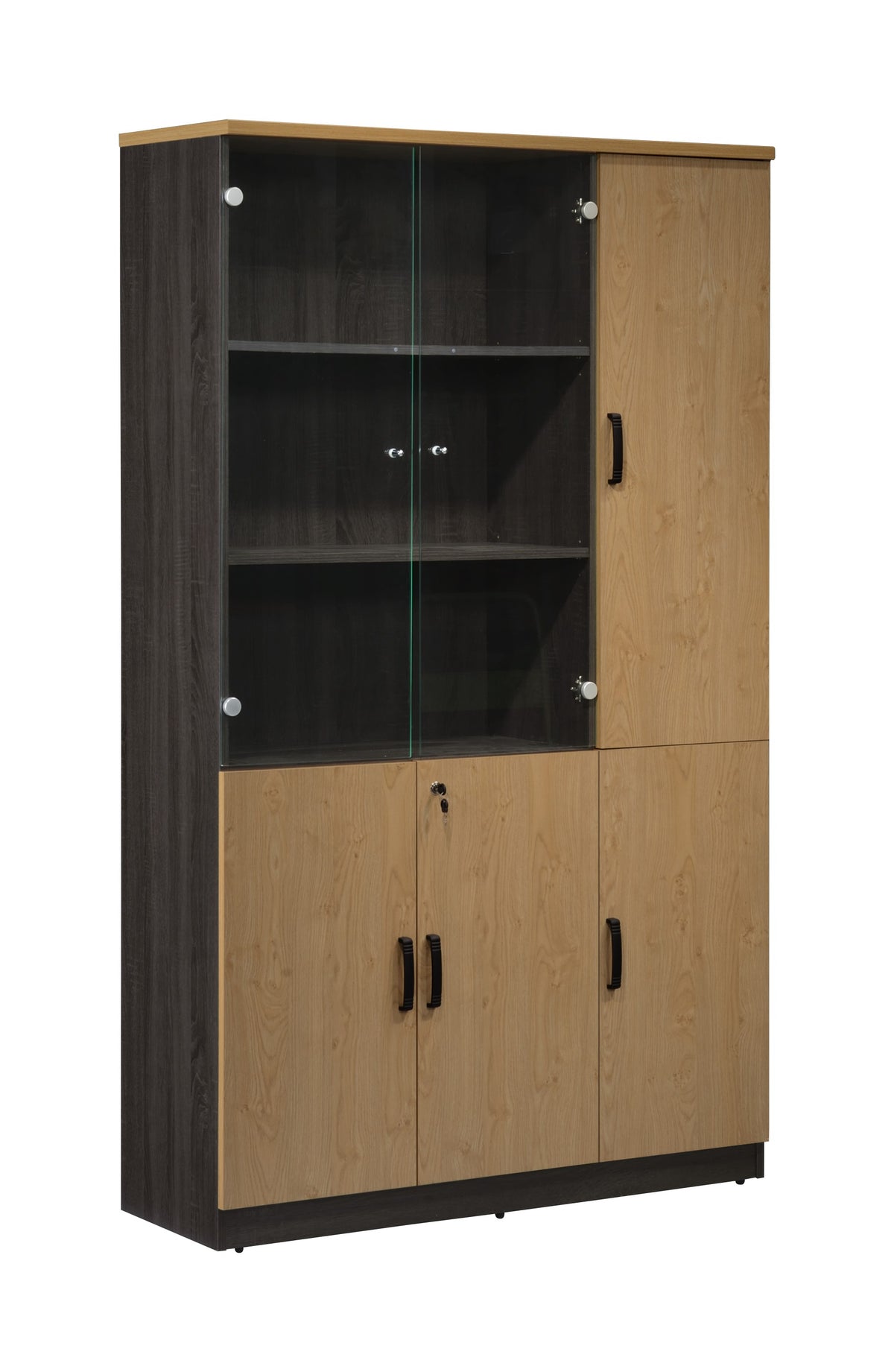 LIBRERO ACONCAGUA CON PUERTA PATCHWORK EN MADERA NATURAL