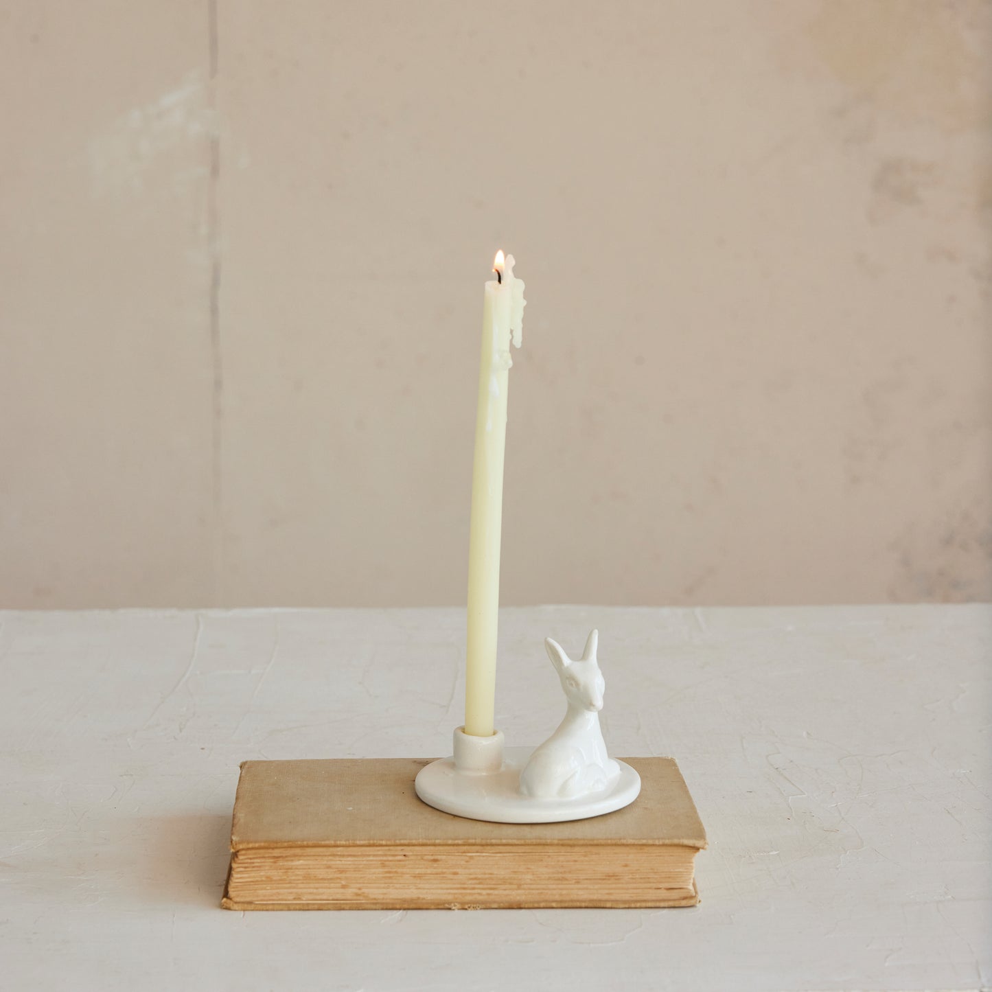 Porta Vela de Cerámica con Ciervo