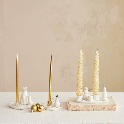 Candelabro Navideño Muñeco de Nieve y Árbol en Gres