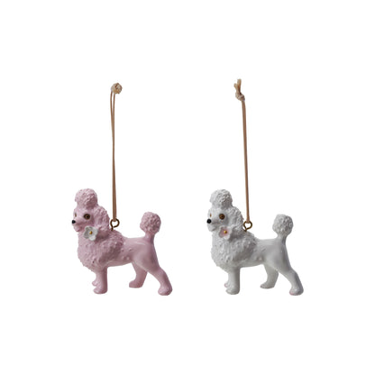 Adorno para árbol navideño de Perrito Poodle con Flor - Blanco